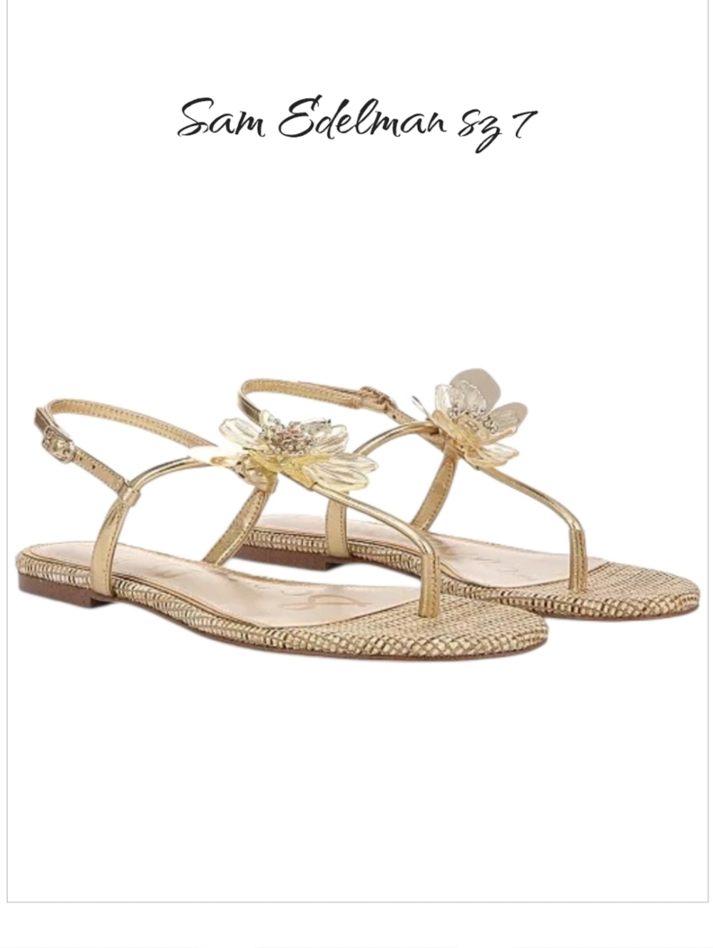 Sam Edelman Eden Gold Floral Thong Slingback Flat Sandals NWB sz 7